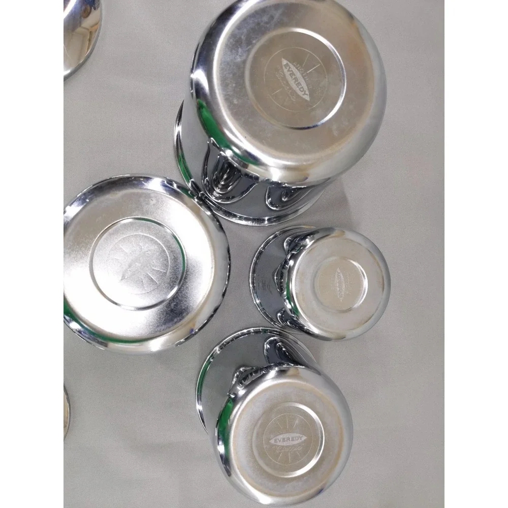 vtg‎ Everedy Canister Set Silver Chrome 4 Piece Nesting Flour Sugar Coffee Tea